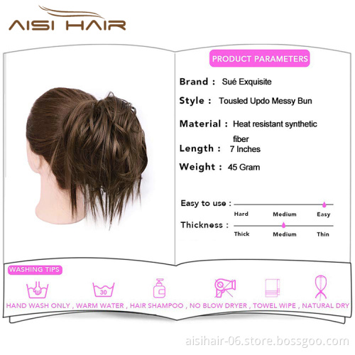Aisi Hair Donut Brown Synthetic Curly Chignon Bun Pad Chignon Elastic Band Ribbon Ponytail Rope Rubber Hair Extension For Women
